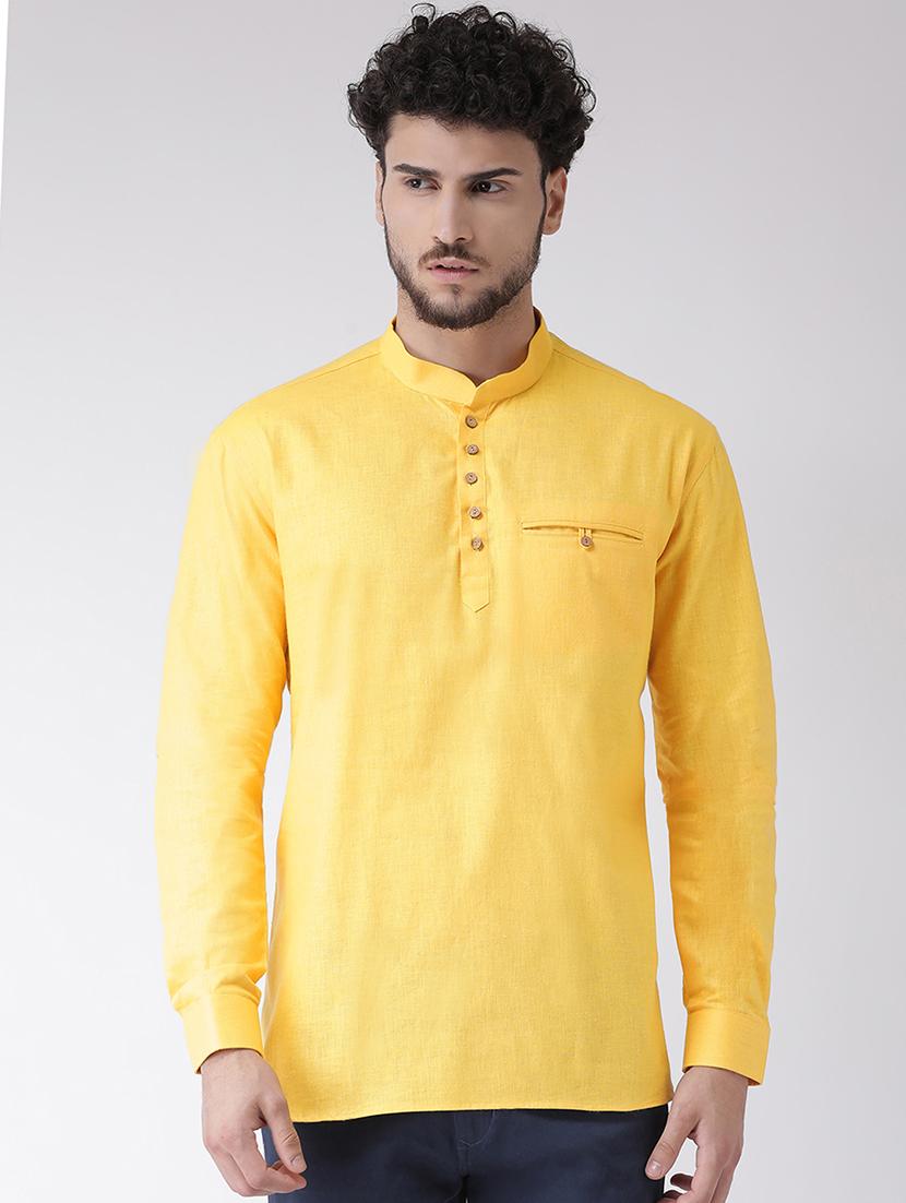 yellow solid short kurta - 16608091 - Zoom Image - 1