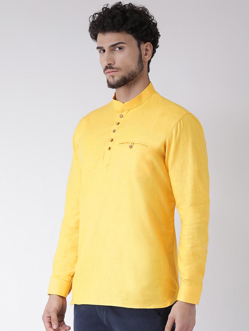 yellow solid short kurta - 16608091 - Zoom Image - 2