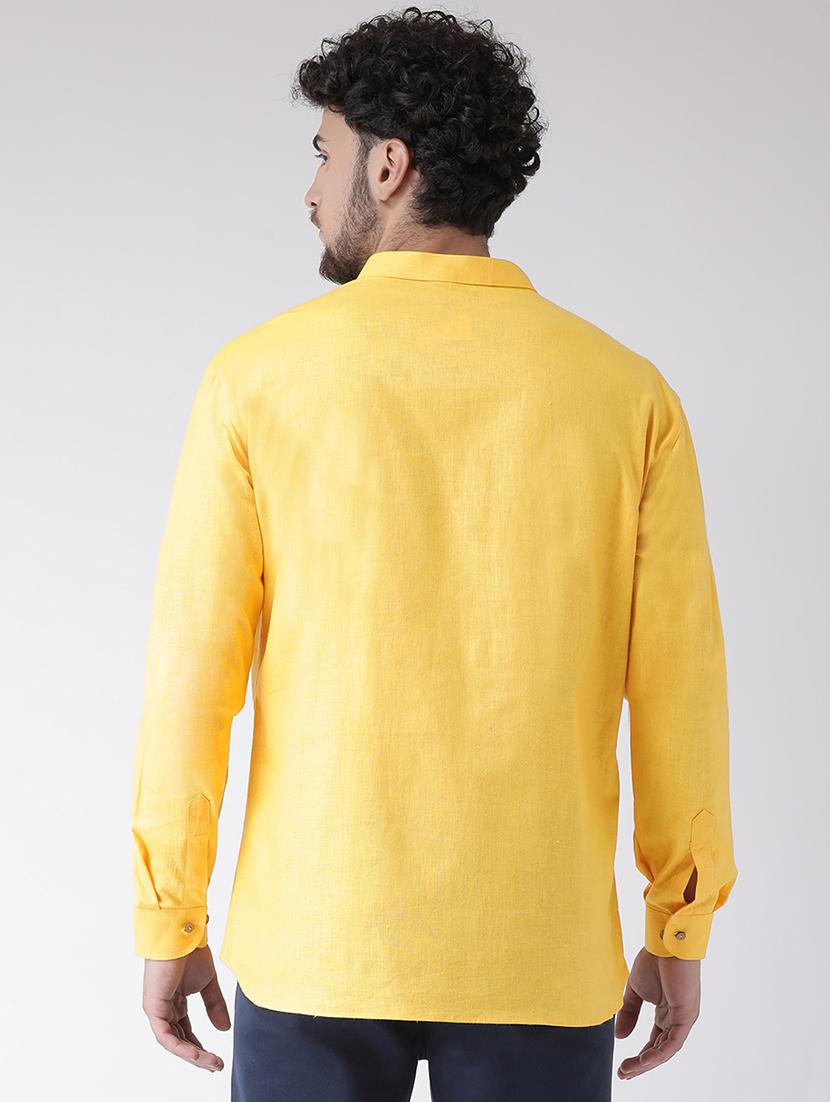 yellow solid short kurta - 16608091 - Zoom Image - 3
