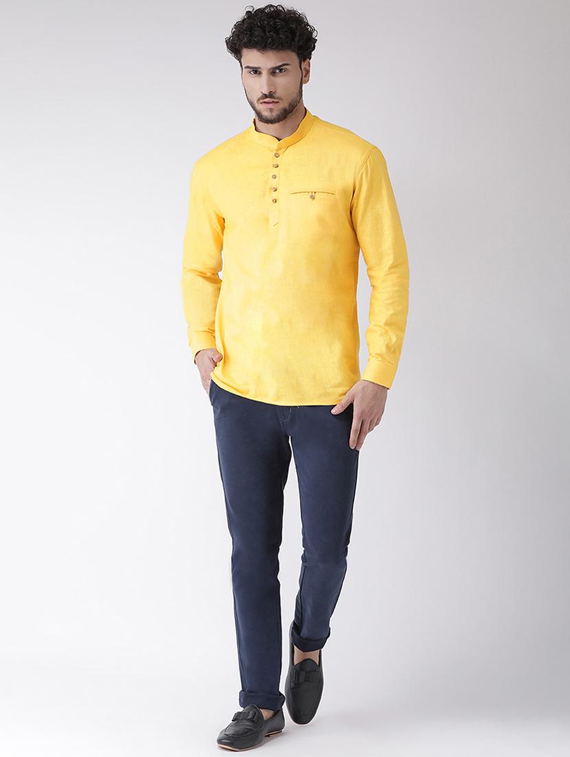 yellow solid short kurta - 16608091 - Zoom Image - 4