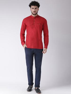 red solid short kurta - 16608093 - Standard Image - 4