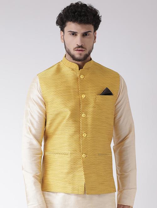 yellow jacquard nehru jacket - 16608188 - Standard Image - 1