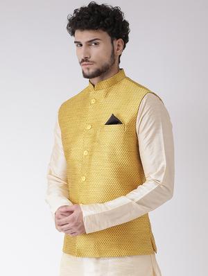 yellow jacquard nehru jacket - 16608188 - Standard Image - 2