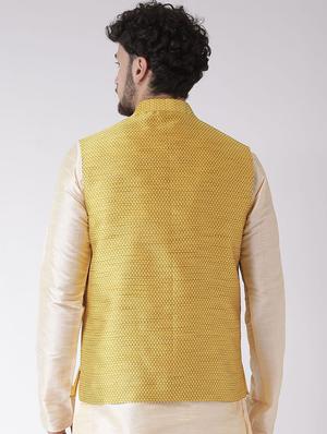 yellow jacquard nehru jacket - 16608188 - Standard Image - 3