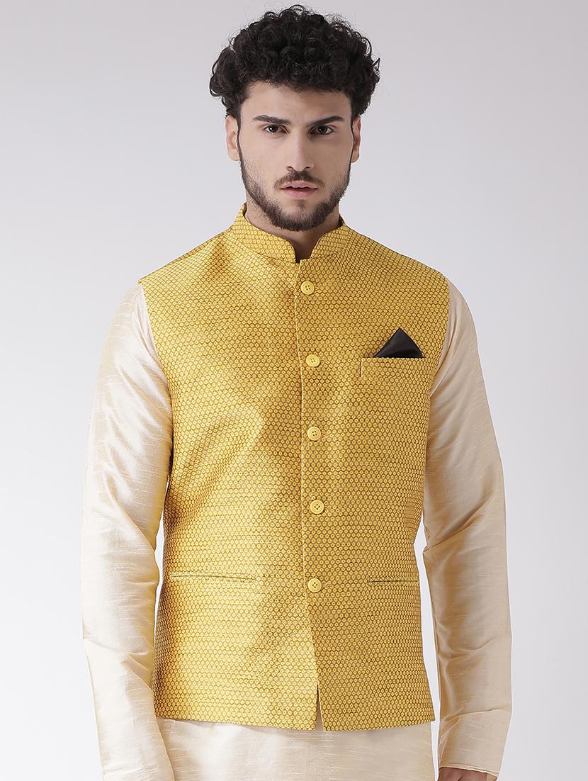 yellow jacquard nehru jacket - 16608188 - Zoom Image - 1