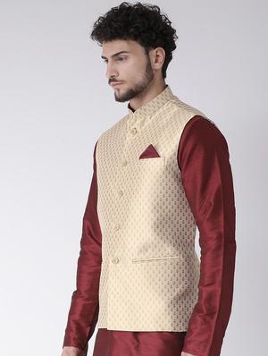 beige jacquard nehru jacket - 16608191 - Standard Image - 2