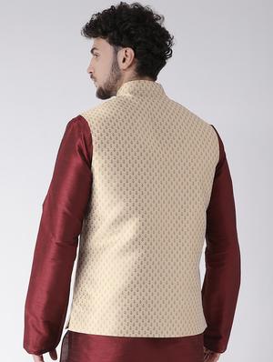 beige jacquard nehru jacket - 16608191 - Standard Image - 3
