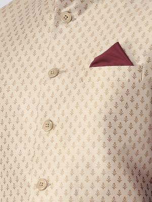 beige jacquard nehru jacket - 16608191 - Standard Image - 4