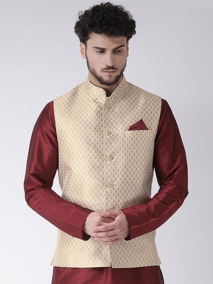 beige jacquard nehru jacket - 16608191 - Zoom Image - 1