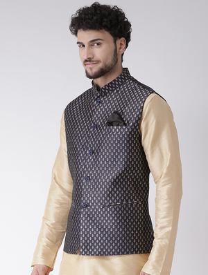 navy blue jacquard nehru jacket - 16608192 - Standard Image - 2