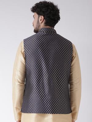 navy blue jacquard nehru jacket - 16608192 - Standard Image - 3