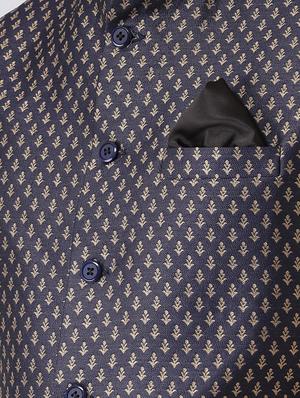 navy blue jacquard nehru jacket - 16608192 - Standard Image - 4