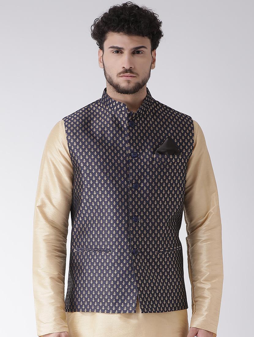 navy blue jacquard nehru jacket - 16608192 - Zoom Image - 1
