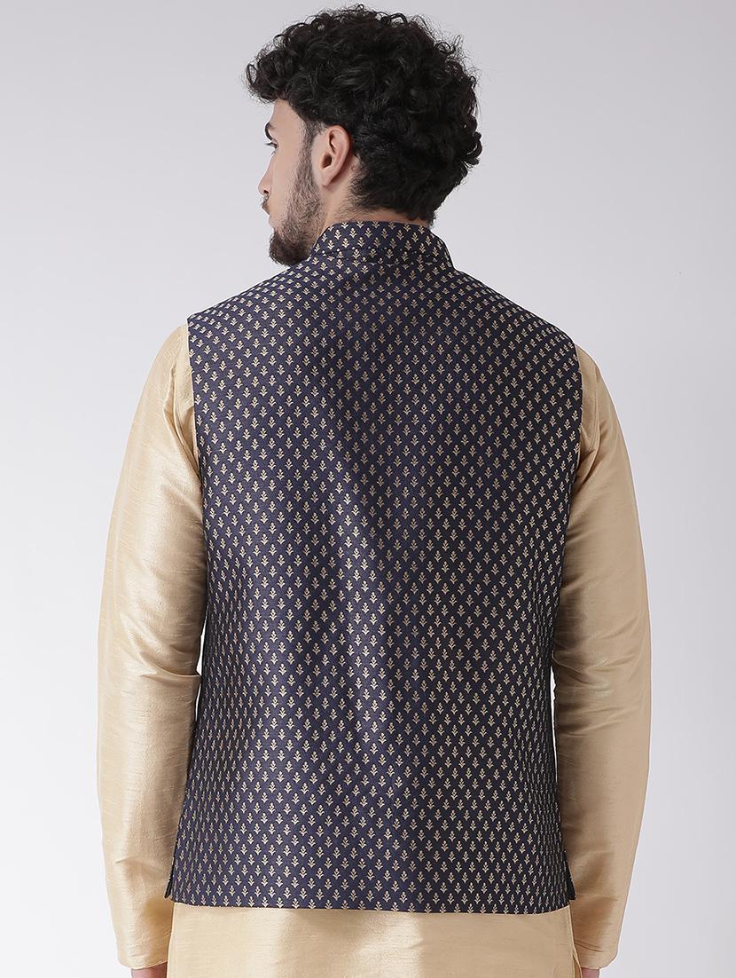navy blue jacquard nehru jacket - 16608192 - Zoom Image - 3