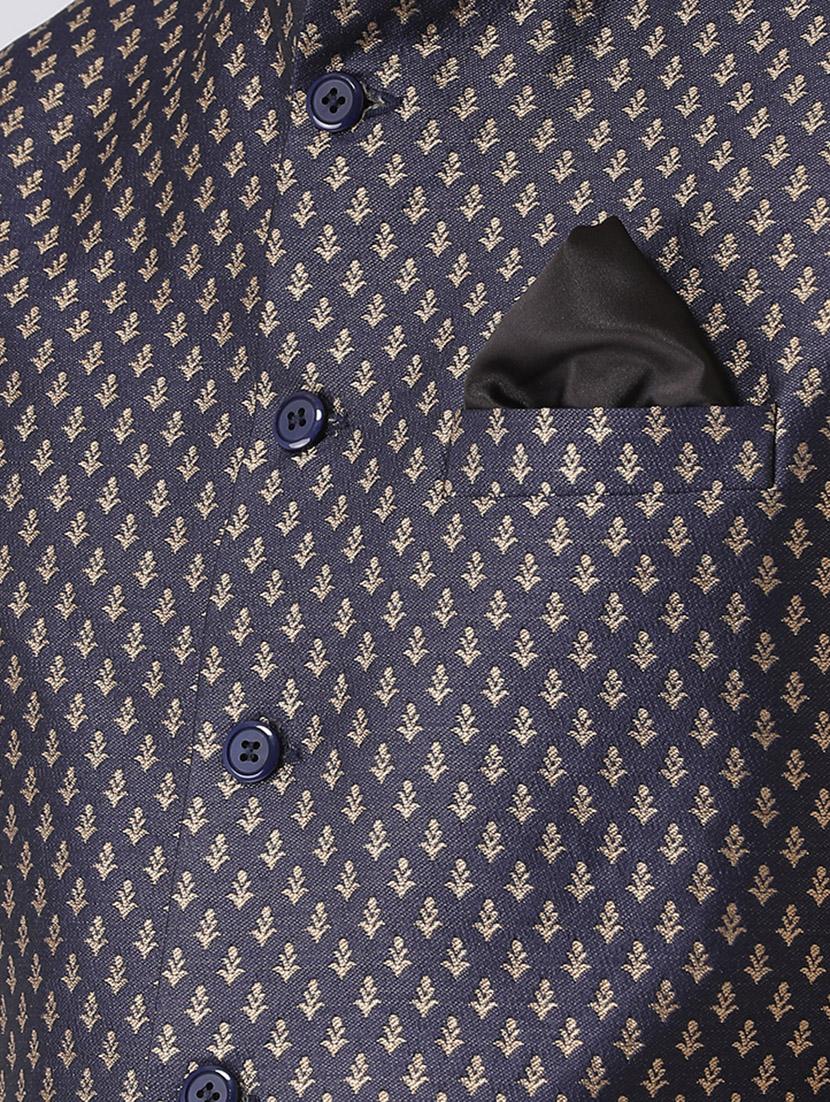navy blue jacquard nehru jacket - 16608192 - Zoom Image - 4