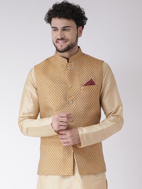 beige jacquard nehru jacket - 16608221 - Standard Image - 1
