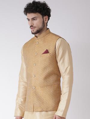 beige jacquard nehru jacket - 16608221 - Standard Image - 2