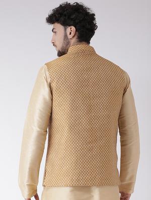 beige jacquard nehru jacket - 16608221 - Standard Image - 3