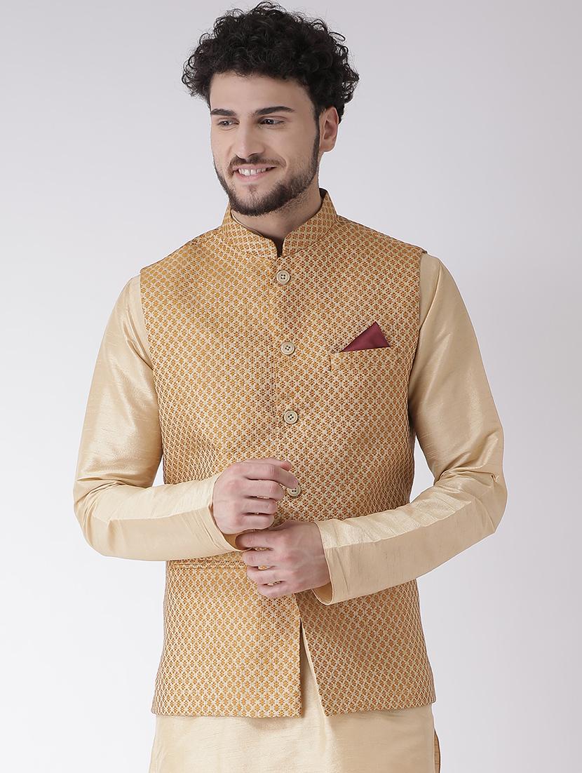 beige jacquard nehru jacket - 16608221 - Zoom Image - 1