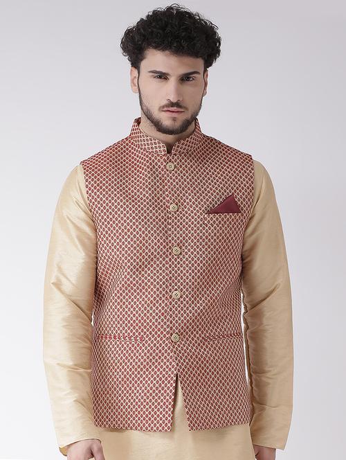 beige jacquard nehru jacket - 16608222 - Standard Image - 1