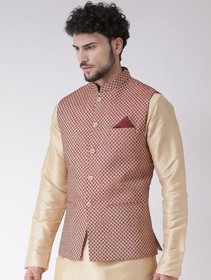 beige jacquard nehru jacket - 16608222 - Standard Image - 2