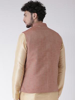 beige jacquard nehru jacket - 16608222 - Standard Image - 3