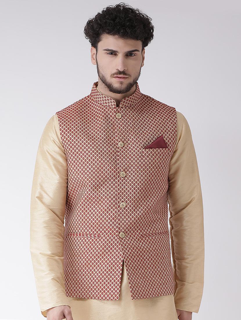 beige jacquard nehru jacket - 16608222 - Zoom Image - 1