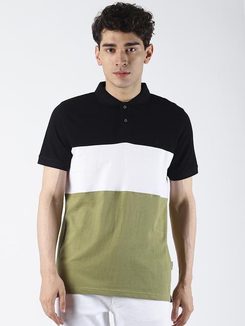 green color block cut & sew polo t-shirt - 16608362 - Very Small Image - 1