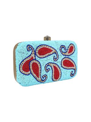 blue faux silk box clutch - 16608501 - Standard Image - 4