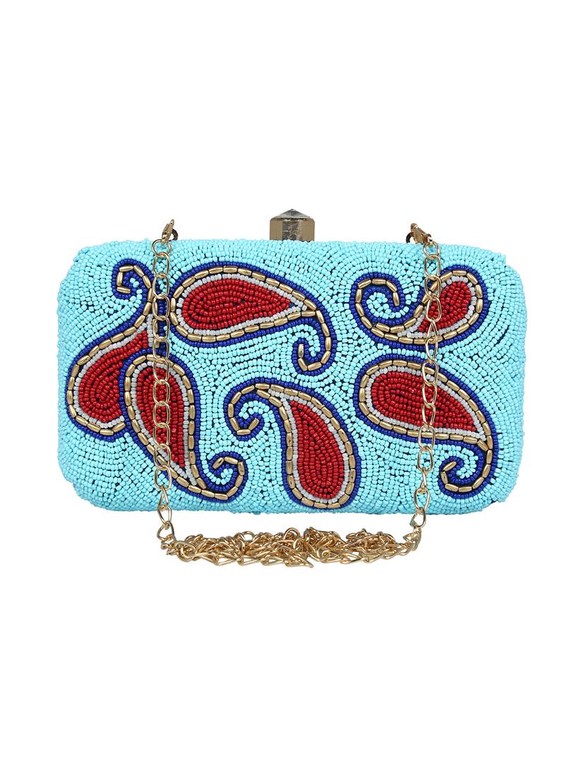 blue faux silk box clutch - 16608501 - Zoom Image - 1