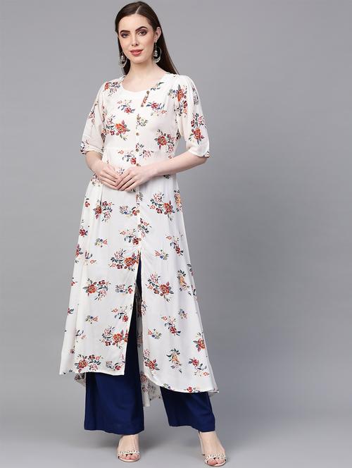 floral a-line high-low kurta - 16608520 - Standard Image - 1
