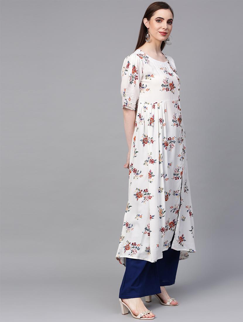 floral a-line high-low kurta - 16608520 - Zoom Image - 2