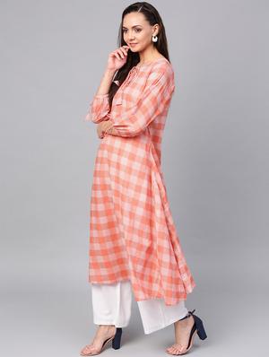 checkered a-line kurta - 16608529 - Standard Image - 2