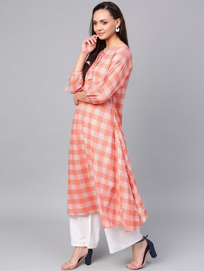 checkered a-line kurta - 16608529 - Zoom Image - 2