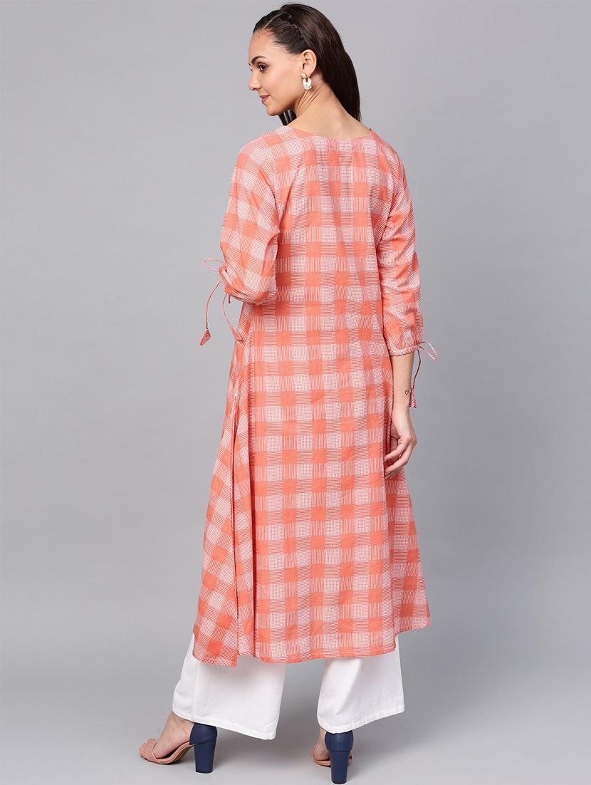checkered a-line kurta - 16608529 - Zoom Image - 3