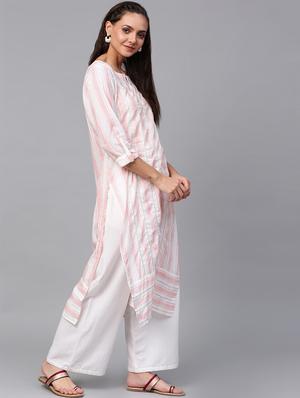 gota work stripes straight kurta - 16608533 - Standard Image - 2