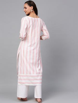 gota work stripes straight kurta - 16608533 - Standard Image - 3
