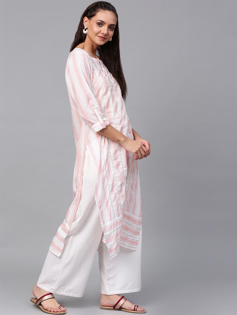 gota work stripes straight kurta - 16608533 - Zoom Image - 2
