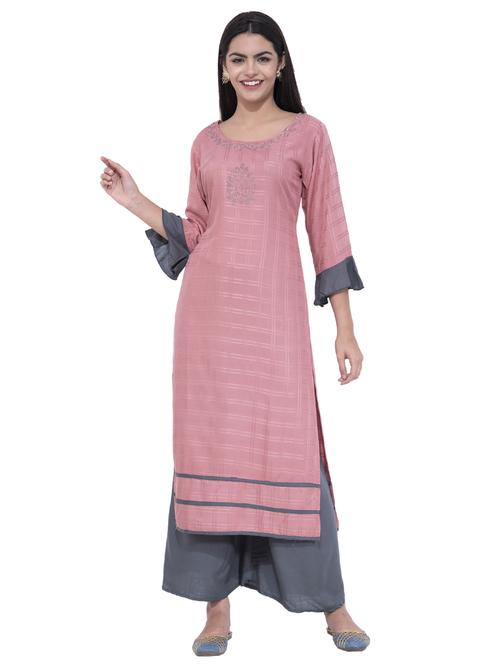 embellished kurta with palazzo set - 16608786 - Standard Image - 1