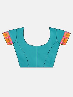 turquoise silk blend kanjivaram saree with blouse - 16608809 - Standard Image - 3