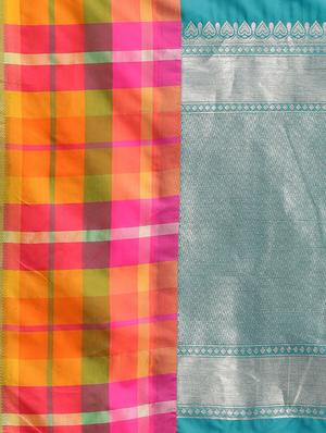 turquoise silk blend kanjivaram saree with blouse - 16608809 - Standard Image - 4