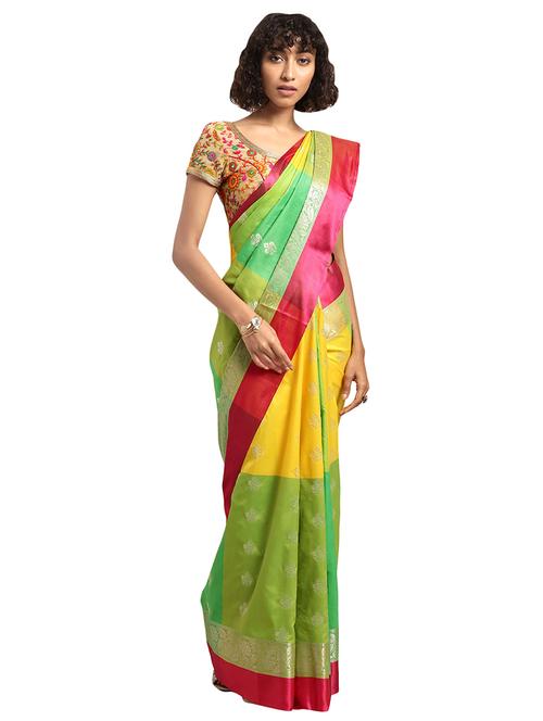 color block kanjivaram saree with blouse - 16608812 - Standard Image - 1