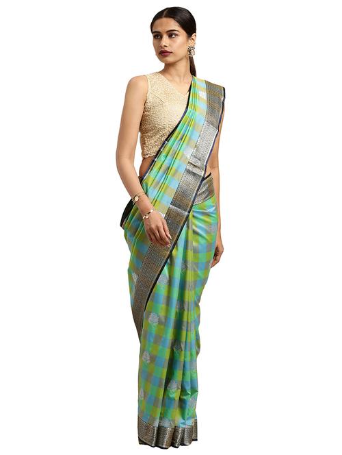 checkered kanjivaram saree with blouse - 16608815 - Standard Image - 1