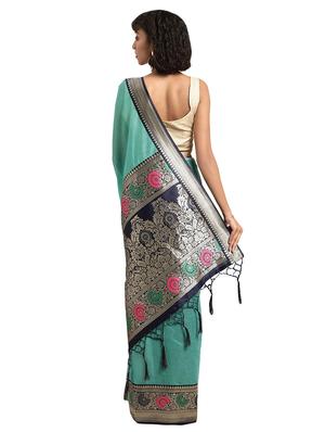 turquoise cotton silk banarasi saree with blouse - 16608822 - Standard Image - 2