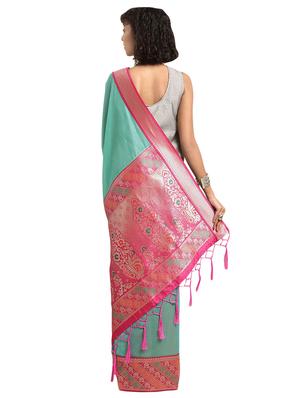 turquoise cotton silk banarasi saree with blouse - 16608825 - Standard Image - 2