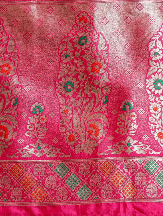 turquoise cotton silk banarasi saree with blouse - 16608825 - Zoom Image - 4