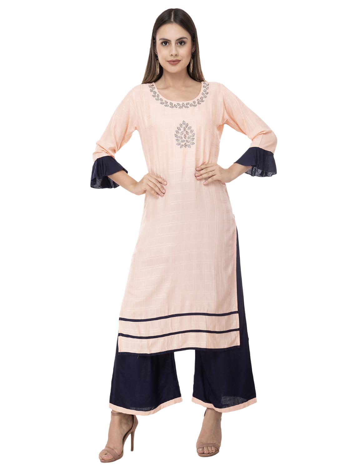 swarovski solid kurta with palazzo set - 16609034 - Zoom Image - 1