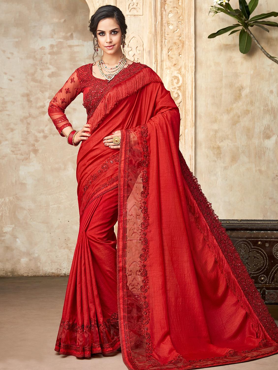 floral embroidered saree with blouse - 16609483 - Zoom Image - 1