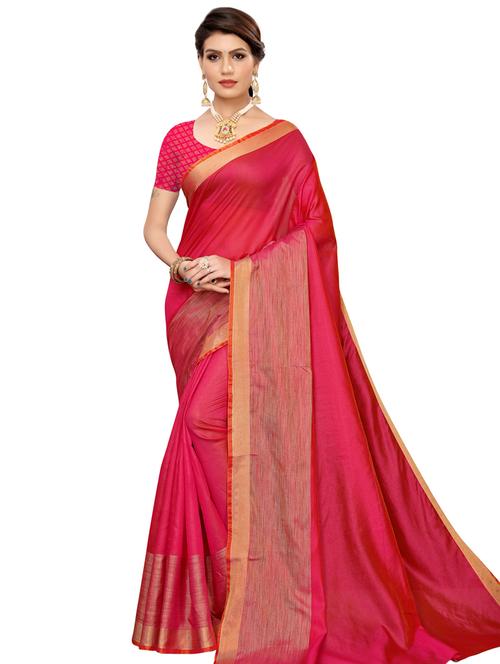 solid bordered saree with blouse - 16609836 - Very Small Image - 1