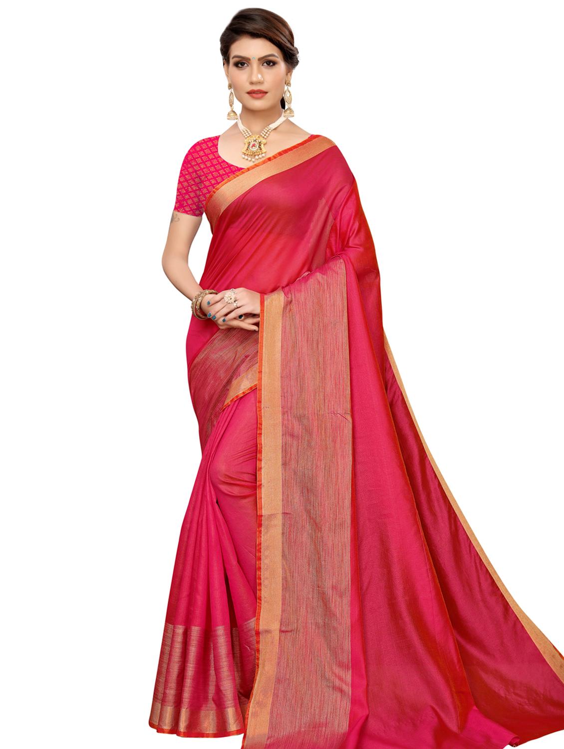 solid bordered saree with blouse - 16609836 - Zoom Image - 1